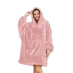 MIA Oversized Hoodie Blanket Cosy Ultra Soft Sherpa Fleece Unisex Sweatshirt Hug Giant Blanket Throw Snuggy One Size Fit for Women Girls Adults Men Boys Kids Big Pocket (Pink)