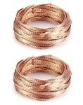 QWORK Flat Copper Braid Cable, 2 Pack 30ft 6mm Flat Copper Braided Ground Strap Wire, Flexible Shielding Wire Mesh