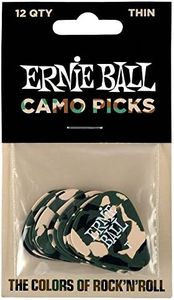 Ernie Ball P09221 Thin Camouflage Cellulose Picks 12 Piece Bag, Thin