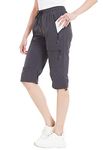 Women's Hiking Cargo Pants Quick Dry Outdoor Camping Capris UPF 50 with Zipper Pockets(deep Gray,S)