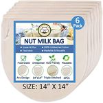 6 Pack 14"x14" Nut Milk Bags - 100% Unbleached Cotton, Food Strainer, Reusable Cheesecloth,Straining Almond/Oat/Soy Milk, Cold Brew Coffee, Cloth Bag for Cheese/Yogurt/Juice/Tea/Wine/Soup/Herbs