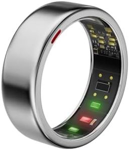 POBOVi Smart Ring for Women Men- Sleep/Fitness/Stress/Heart Rate Tracker- Menstrual Records - 7 Days Battery Life - Wireless Charging - No APP Subscription - iOS & Android Compatible (Silver, Size 11)