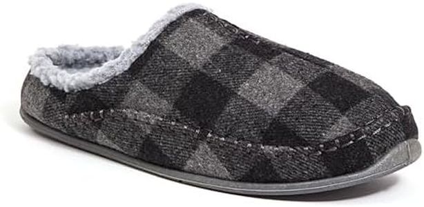 Deer Stags Men's Nordic Slipper, Grey/Black Plaid, 8