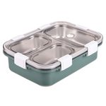 coku Stainless Steel Adult Bento Box, Leak-Proof Lunch Box 3 Compartments with Spoon & Chopstick BPA-Free, Reausable Lunch Box for Office Men, Women, Girls & School Kids (Green)