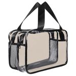 Clear Toiletry Bag, Large Clear Travel Toiletries Bag Brown Thickened PVC Waterproof Makeup Bags with Handles Plastic Cosmetic Bag Travel Wash Bag with Zippers for Women Girls Men