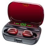 GOSCIEN Wireless Earbuds, Headphones Wireless Immersive Bass Sound Bluetooth 5.2 Headphones with Noise Cancellation Mic, IPX7 Waterproof Bluetooth Earphone with Charging Case for Work, Sports(Red)