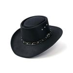 Western Faux Felt Gambler Cowboy Hat -Black S/M (Elastic Band)