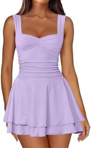 IWD Square Neck Sleeveless Flowy Ruffle Hem Corset Dress Ruched Waist Short Cocktail Mini Summer Dresses for Women Light Purple XX-Small