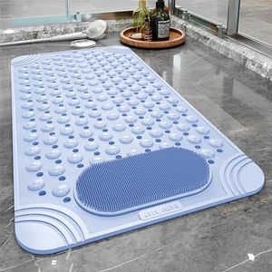 Bathtub Shower Mat Non-Slip with Suction Cups & Drain Holes Feet Massage Rubber Bath tub Mat Extra Long Machine Washable Bathroom Rug for Kids Elderly 70x36CM (Blue)