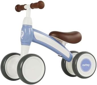 QPlay Baby Walker Balance Bike Ages 10-36 Month Kids' Balance Bikes for 1 Year Old Boys & Girls Pre-School First Bike with 4 Wheels No Pedal Riding Toddler Toys 2 Year Old Birthday Gifts (Blue)