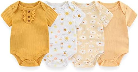 ZAV Solid Unisex Short Sleeve Baby Boy Girl Bodysuits 4-pack Cotton Cartoon Baby Rompers Soft Newborn Outfits