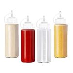 MATANA 4 Large Plastic Squeeze Sauce Bottles with Nozzles, 500ml - Condiments, Sauces, Ketchup, Dressings, Mustard, Olive Oil - BPA-Free & Dishwasher Safe