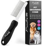 Poodlie Poodle Pet Dematting Fur Rake Comb Brush Tool - Dog & Cat Comb with Long 2.5 Inches Steel Safety Blades for Detangling Matted & Knotted Undercoat Hair