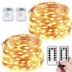 [2 Packs] Fairy Lights Battery Operated, LeMorcy Total 66ft 200LEDs Waterproof String Lights with 8 Modes Remote Timer, Copper Wire Twinkle Lights for Bedroom Party Garden Backyard Patio Xmas Décor