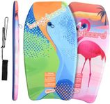 Wham-O Boogie Boards 2 Pack, 33" Body Board for Beach, Lightweight Bodyboard with Wrist Leash for Beginners Kids and Adults - Flamingo/Curve