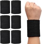 H&S Absorbent Wrist Sweatbands, 6Pcs Tennis Sweat Bands for Gym & Running - Black Moisture Wicking Wristbands for Exercise - Weight Lifting Sweat Band Men & Women, One Size fits all, Easy to Wash