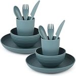 Belle Vous 8-Piece Plastic Teal Dinnerware Set - Includes Plate, Bowl, Cup and Cutlery - Unbreakable Reusable Tableware for Camping, Picnic and Dinner - Microwave and Dishwasher Safe Service Set