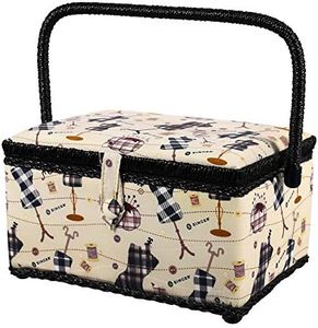 SINGER Sewing Basket with Sewing Kit, Needles, Thread, Scissors, and Notions (Plaid Forms Print)