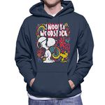 All+Every Peanuts 70s Floral Snoopy And Woodstock Men's Hooded Sweatshirt Navy Blue