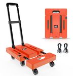 SOLEJAZZ Folding Hand Truck Dolly, Portable Dolly for Moving, 500LB Luggage Cart Dolly with 6 Wheels & 2 Bungee Cords for Luggage, Travel, Moving, Shopping, Office Use, Orange