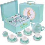 Jewelkeeper Porcelain Tea Set for Little Girls, Blue Polka Dot Design, 13 Pieces