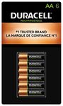 Duracell Rechargeable AA Batteries, 6 Count Pack, Double A Battery for Long-Lasting Power, All-Purpose Pre-Charged Battery for Household and Business Devices