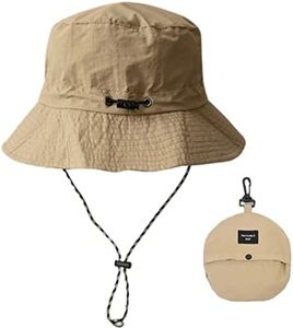 Biesryi Sun Bucket Hat for Men/Women Quick Dry Waterproof Packable Rain Hat Brimmed Boonie for Hiking Outdoor with Strings (Beige)