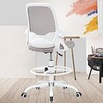 KERDOM Drafting Chair Tall Office Chair with Flip-up Armrests Executive Ergonomic Computer Standing Desk Chair with Adjustable Footrest Ring (933Z Gray)