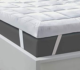 Mattress Topper Extra Deep 4 Inch Deep (10CM)- Quilted Double Size Mattress Topper Fluffy Hypoallergenic Microfibre with Strong Corner Straps (4Inch Deep, Double)