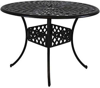 Sunnydaze Decorative Crossweave Cast Aluminum Patio Dining Table with Umbrella Hole - 41-Inch Diameter