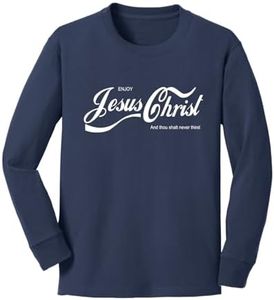 Enjoy Jesus Christ Shirt – Thou Shalt Never Thirst, Funny Christian Gifts for Men Women, Faith Apparel Inspirational Youth Long Sleeve Graphic Shirt, Navy, Medium