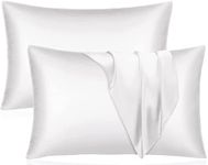 White Silk Satin Pillowcases Queen Size 2 Pack - Satin Pillowcase for Hair and Skin - 20x30 Inches Silky Satin Pillow Covers with Envelope Closure - Breathable Pillow Protect for Sleeping