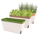 OurWarm Windowsill Herb Planter Box Indoor Set of 3, 10.5 Inch Self Watering Planter Pots with Visual Water Level Window, Plastic Plant Pots for Herbs, Vegetables, Succulents Plants