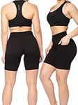 SATINA High Waisted Black Biker Shorts for Women with & Without Pockets | Workout Shorts for Gym, Running, Yoga & More | 13 & 20 Cm Inseam