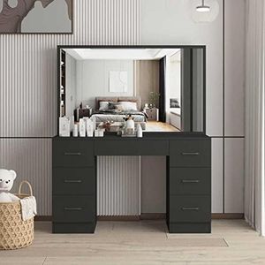 Luxsuite Dressing Table with Mirror Makeup Table with Drawer Storage Dresser Vanity Table Bedroom Furniture Black