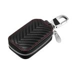 KUMEED Black Genuine Leather Car Smart KeyChain Coin Holder Cover Pouch Remote Key Chains Fob Bag Keyring Wallet Zipper Case (Black, Small)