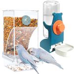 No Mess Bird Feeder Water Dispenser, Automatic Parrot Feeder Cage Accessories, Clear Parakeet Seed Container Food Feeder Drinker for Cage, Cockatiel Finch Lovebirds Budgies Canary(Feeder Waterer)