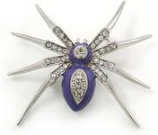 Avalaya Stunning Crystal, Purple Enamel 'Spider' Brooch in Rhodium Plating - 55mm W