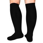 Blahhey 3XL Extra Wide Calf Compression Socks for Women & Men 20-32 mmHg Knee High Plus Size Compression Socks Flexible Fit for Nurse, Running, Pregnancy, Flying, Travel ( Black, 3XL )