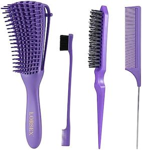 LORSEX Brosse démêlante pour cheveux naturels afro 3a à 4c - crépus, ondulés, bouclés, avec 3 brosses à toupier - Brosse à double bord et peigne (violet)