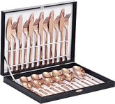 Velaze 24-Piece Rose Gold Silverware Set Cutlery Set, Stainless Steel Cutlery Set for 6 People Include Dinner Spoon, Dinner Fork, Dinner Knife and Tea Spoon, Mirror Polished Design