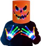 Camlinbo Halloween LED Pumpkin Head Mask and Light Up Gloves Halloween Costume Scary Full Head Mask Halloween Cosplay Party