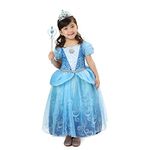 Girls Deluxe Cinderella Princess Fancy Dress with Tiara and Wand for Girls Halloween,Carnival,Birthday Party Dress Up 5-6years