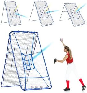 7×4FT Baseball Pitching Rebounder Net, Softball Practice Equipment for Pitch Back with 2 x 6-Angle Quick Adjustments, Batting Target Ribbon, Sport Training Hitting Nets for Backyard