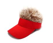 Men's Hair Visor ​Sun Hats Visor with Hair Fake Hat with Hair for Men Novelty Spiked Adjustable Baseball Caps Funny Gift, Red, Medium