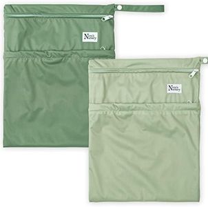 Nora's Nursery Wet Dry Bags with Two Zippered Pockets - Reusable and Washable Wet Bag for Swimming, Travel, Beach, Pool, Daycare, Cloth Diapers, Toiletries and Wet Swimsuits - 11x15 - Garden - 2 Pack