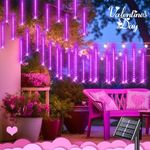 JMEXSUSS Pink Solar Meteor Shower Lights Outdoor, 8 Tube 144 LEDs Solar Christmas Lights, Pink Solar Lights for Tree Halloween Xmas Wedding Holiday Party Birthday Decoration