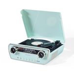 Crosley Powel 7-in-1 Record Player with Speakers & CD Player - Vintage Car Design Bluetooth Turntable Entertainment System with AM/FM Radio - Retro Aqua Style for Vinyl, Digital & Wireless Music