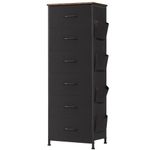 Somdot Tall Dresser for Bedroom with Side Pockets, 6 Drawer Storage Organizer Chest of Drawers with Fabric Bins for Closet Bedside Nursery Living Room Entryway Hallway, Black