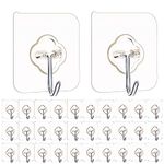 ANH MART Stainless Steel Adhesive Hooks 33Lb(Max) Sticky Transparent Reusable Removable Hooks For Hanging Waterproof Oilproof And Rustproof For Bathroom Living Room Kitchen Office- Pack Of 20